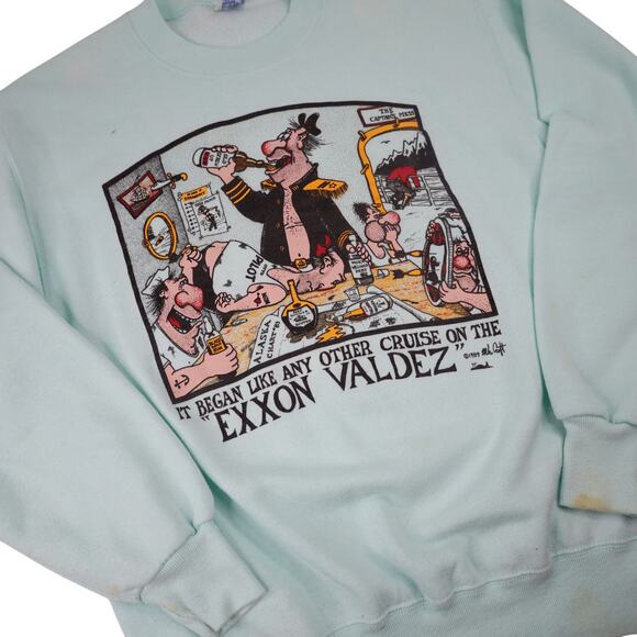 True Vintage Exxon Valdez Oil Spill Drunk Pirates Graphic Sweatshirt - Picture 3 of 12